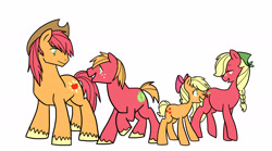 Size: 4500x2500 | Tagged: safe, artist:kianamai, applejack, big macintosh, oc, earth pony, pony, apple family, applejack's parents, ma apple, male, pa apple, pregnant, stallion, teenager