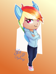 Size: 1536x2048 | Tagged: safe, artist:8bitgalaxy, derpibooru import, rainbow dash, human, chibi, female, humanized, pony ears, solo, winged humanization, wings