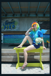 Size: 3456x5184 | Tagged: safe, artist:krazykari, derpibooru import, rainbow dash, human, clothes, cosplay, costume, feet, flip-flops, irl, irl human, key west, photo, sandals, solo