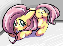 Size: 850x620 | Tagged: safe, artist:d-sin, fluttershy, pegasus, pony, hiding, pixiv, solo