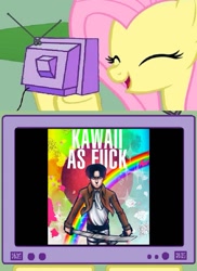 Size: 675x925 | Tagged: safe, fluttershy, pegasus, pony, attack on titan, blushing, cute, exploitable meme, levi ackerman, meme, obligatory pony, tv meme, vulgar