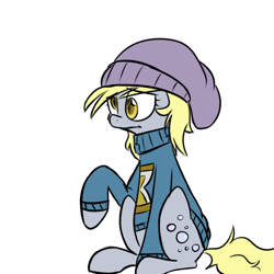 Size: 750x750 | Tagged: safe, artist:craftykraken, derpy hooves, pegasus, pony, cap, clothes, female, hat, mare, solo, sweater