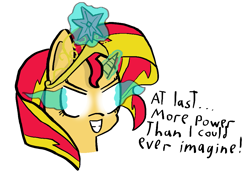 Size: 945x645 | Tagged: safe, artist:artiks, sunset shimmer, pony, big crown thingy, element of magic, female, jewelry, mare, regalia, simple background, solo, sombra eyes, white background