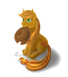 Size: 840x951 | Tagged: safe, artist:midnightsix3, applejack, earth pony, pony, mouth hold, sitting, solo