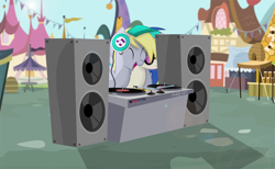 Size: 3183x1964 | Tagged: safe, artist:shutterflyeqd, derpy hooves, dj pon-3, vinyl scratch, pegasus, pony, female, headphones, mare, speakers, turntable