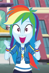 Size: 730x1080 | Tagged: safe, derpibooru import, screencap, rainbow dash, better together, equestria girls, the last day of school, cropped, female, geode of super speed, magical geodes, smiling