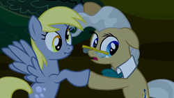 Size: 1280x720 | Tagged: safe, screencap, derpy hooves, mayor mare, pegasus, pony, lesson zero, female, mare, scrunchy face