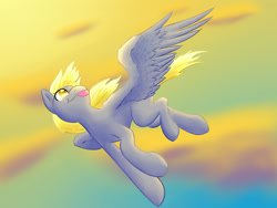 Size: 1776x1332 | Tagged: safe, artist:greenpidge, derpy hooves, pegasus, pony, female, flying, mare, solo, tongue out