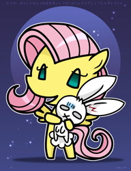 Size: 1000x1300 | Tagged: safe, artist:sechst_himmel, angel bunny, fluttershy, pegasus, pony, chibi, pixiv