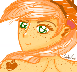 Size: 1024x956 | Tagged: safe, artist:courtneygears, applejack, human, humanized, light skin, orange skin, solo