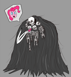 Size: 900x979 | Tagged: safe, artist:midnight-wizard, pinkie pie, pony, crossover, dark souls, gravelord nito, happy, holding a pony, in goliath's palm, open mouth, pictogram, skeleton, skull, smiling, tiny ponies