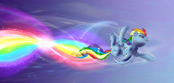 Size: 2406x1148 | Tagged: safe, artist:xbi, derpibooru import, rainbow dash, pegasus, pony, barrel roll, female, flexible, flying, mare, rainbow, solo, wavy mouth