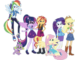Size: 1658x1318 | Tagged: safe, artist:php77, derpibooru import, editor:php77, applejack, fluttershy, rainbow dash, rarity, sci-twi, spike, spike the regular dog, sunset shimmer, twilight sparkle, dog, better together, equestria girls, converse, geode of empathy, geode of fauna, geode of shielding, geode of super speed, geode of super strength, geode of telekinesis, magical geodes, shoes, simple background, sneakers, transparent background, wings