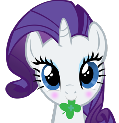 Size: 900x929 | Tagged: safe, rarity, pony, unicorn, blushing, clover, cute, female, four leaf clover, looking at you, mare, mouth hold, saint patrick's day, simple background, solo, transparent background