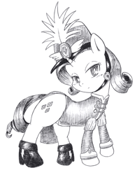 Size: 521x666 | Tagged: safe, artist:auntie_grub, rarity, pony, unicorn, ancient wonderbolts uniform, grayscale, monochrome, sgt. rarity, solo