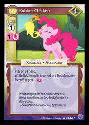 Size: 344x480 | Tagged: safe, pinkie pie, earth pony, pony, ccg, enterplay, merchandise, rubber chicken, the art of fun