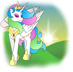 Size: 1656x1632 | Tagged: safe, artist:anscathmarcach, princess celestia, alicorn, pony, twinkle eyed pony, g1, g4 to g1, generation leap, solo