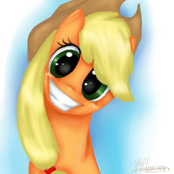 Size: 894x894 | Tagged: safe, artist:sirskipper, applejack, earth pony, pony, happy, looking at you, smiling, solo, soul stare