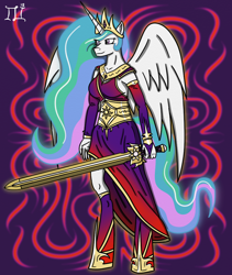 Size: 800x950 | Tagged: safe, artist:lucandreus, princess celestia, anthro, clothes, sword, warrior celestia