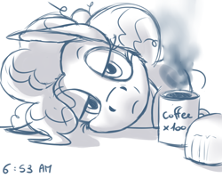 Size: 1280x1024 | Tagged: safe, artist:arceus55, pinkie pie, earth pony, pony, coffee, monochrome, morning ponies, mug, solo