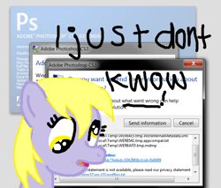 Size: 680x580 | Tagged: safe, artist:inkblu, derpy hooves, pegasus, pony, crash, error message, female, i just don't know what went wrong, mare, photoshop, solo, windows, windows 7