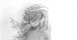 Size: 1564x826 | Tagged: safe, sunset shimmer, equestria girls, hair, pencil drawing, sadness, sketch, traditional art, wind