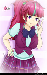 Size: 772x1221 | Tagged: safe, artist:clouddg, sour sweet, human, equestria girls, friendship games, breasts, clothes, crystal prep academy uniform, female, freckles, humanized, light skin, one eye closed, pleated skirt, ponytail, school uniform, signature, skirt, smiling, solo, sour suika