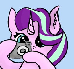 Size: 893x838 | Tagged: safe, alternate version, artist:sunnzio, starlight glimmer, pony, unicorn, camera, female, mare, simple background, solo