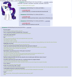 Size: 870x929 | Tagged: safe, rarity, oc, oc:anon, demon, pony, unicorn, /mlp/, greentext, text, toilet, toilet seat, vulgar