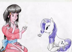 Size: 3456x2502 | Tagged: safe, artist:40kponyguy, rarity, pony, unicorn, ayeka, crossover, tenchi muyo, traditional art, wip