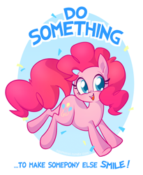 Size: 600x730 | Tagged: safe, artist:egophiliac, pinkie pie, earth pony, pony, advice, mouthpiece, positive ponies, solo