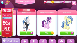 Size: 1280x720 | Tagged: safe, screencap, fancypants, starlight glimmer, sunshower, pony, unicorn, gameloft, gem