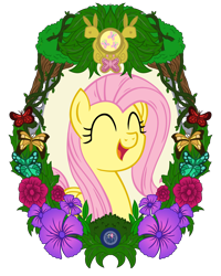 Size: 4800x6000 | Tagged: safe, artist:template93, angel bunny, fluttershy, butterfly, pegasus, pony, rabbit, absurd resolution, bust, element of kindness, flower, frame, portrait, simple background, solo, transparent background