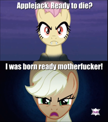 Size: 1366x1536 | Tagged: safe, edit, edited screencap, screencap, applejack, fluttershy, bat pony, pony, bats!, blade, blade (marvel comics), blade trinity, caption, flutterbat, image macro, meme, race swap, vulgar