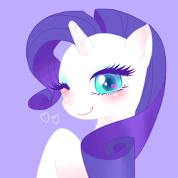 Size: 1000x1000 | Tagged: safe, artist:shinanochan, rarity, pony, unicorn, female, horn, mare, purple mane, solo, white coat, wink