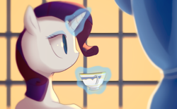 Size: 550x341 | Tagged: safe, artist:youhoujou, rarity, pony, unicorn, solo, tea, teacup