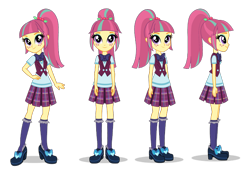 Size: 1400x980 | Tagged: artist needed, safe, sour sweet, equestria girls, friendship games, clothes, crystal prep shadowbolts, female, freckles, hand on hip, looking at you, ponytail, poses, side view, simple background, smiling, transparent background, turnaround, vector, vest