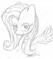 Size: 1280x1421 | Tagged: safe, artist:theskitzogamer, fluttershy, pegasus, pony, head, monochrome, sketch, solo