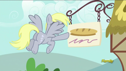 Size: 1366x768 | Tagged: safe, screencap, derpy hooves, pegasus, pony, no second prances, discovery family logo, female, mare, plot, solo