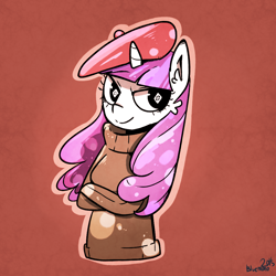 Size: 1000x1000 | Tagged: safe, artist:gmrqor, rarity, anthro, beatnik rarity, beret, clothes, hat, solo