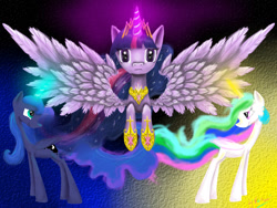 Size: 2000x1500 | Tagged: safe, artist:lol-katrina, princess celestia, princess luna, twilight sparkle, twilight sparkle (alicorn), alicorn, pony, female, mare