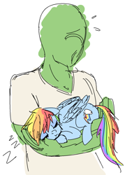 Size: 1024x1331 | Tagged: safe, artist:nobody, derpibooru import, rainbow dash, oc, oc:anon, human, sleeping