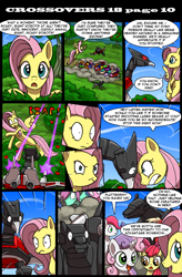 Size: 800x1223 | Tagged: safe, artist:kitfox-crimson, apple bloom, fluttershy, pinkie pie, scootaloo, sweetie belle, pegasus, pony, comic:transformers vs my little pony, adorabloom, comic, crossover, cute, cutie mark crusaders, diapinkes, flutterbadass, laserbeak, ravage, shyabetes, the stare, transformers