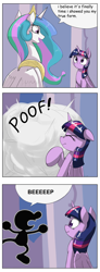 Size: 1737x4737 | Tagged: safe, artist:otakuap, artist:otakuap edit, edit, princess celestia, twilight sparkle, twilight sparkle (alicorn), alicorn, pony, celestia's true form, character to character, comic, female, mare, meme, mr. game & watch, transformation, true form