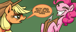 Size: 653x275 | Tagged: safe, artist:needsmoarg4, applejack, pinkie pie, earth pony, pony, comic:friendship is dragons, dialogue, getting real tired of your shit