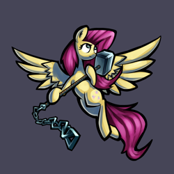 Size: 2000x2000 | Tagged: safe, artist:shovrike, fluttershy, pegasus, pony, badass, chains, flutterbadass, hammer, looking up, solo, weapon