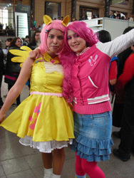 Size: 900x1200 | Tagged: safe, artist:cacoxima, fluttershy, pinkie pie, human, cosplay, irl, irl human, photo