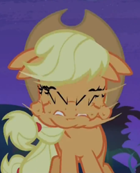 Size: 369x455 | Tagged: safe, applejack, earth pony, pony, bats!, great moments in animation, shake, smear frame, solo