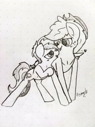 Size: 3024x4032 | Tagged: safe, artist:ezupack, derpibooru import, applejack, rainbow dash, earth pony, pegasus, pony, appledash, bedroom eyes, blushing, cuddling, cute, female, lesbian, shipping, sketch, wing blanket