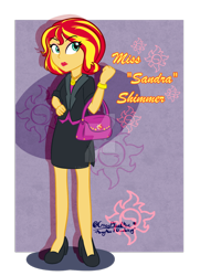 Size: 1024x1411 | Tagged: safe, artist:crazyplantmae, sunset shimmer, equestria girls, alternate hairstyle, beautiful, clothes, female, high heels, human sunset, lipstick, purse, shoes, side slit, skirt, skirt suit, solo, suit, watermark